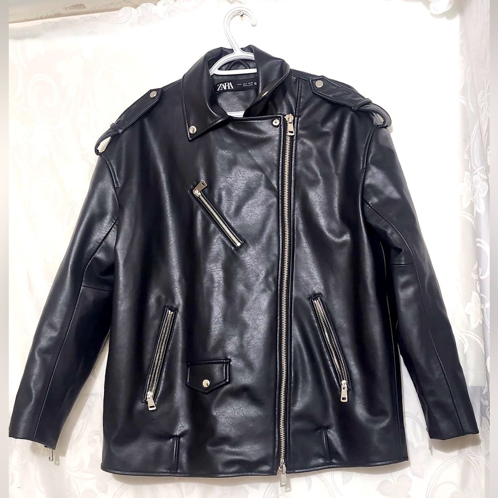 Zara Black Smooth Retro Multi Zip Rock n’ Roll Leather Jacket